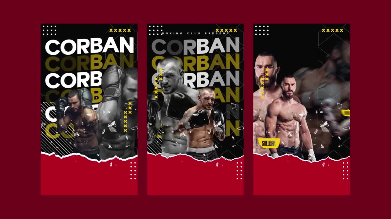 Promozione dinamica di un incontro di boxe per le Storie dei social media.
