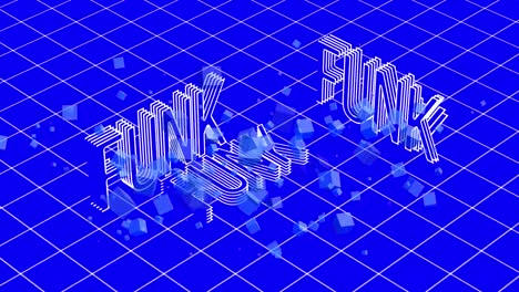 animation of funk over blue checked background