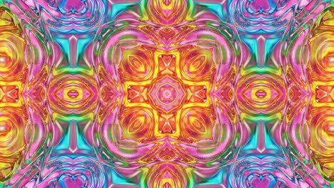 patrón ondulado líquido como el caleidoscopio con olas o mandala, gradiente multicolor. 3d elegante abstracto en bucle bg, estructura simétrica ondulada de líquido brillante. animación fluida colorida de moda 4k.