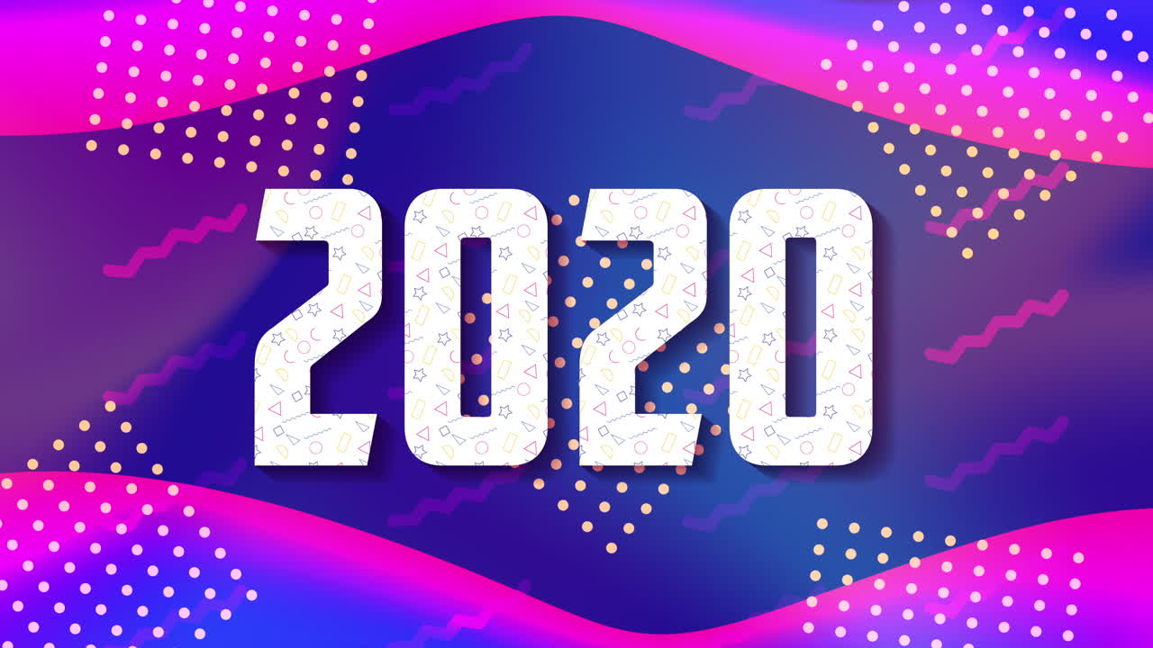 colors lines and geometric figures animation with 2020 year