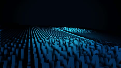 chaotic animation of smooth blue geometric shapes, that flows like a ocean wave. black background