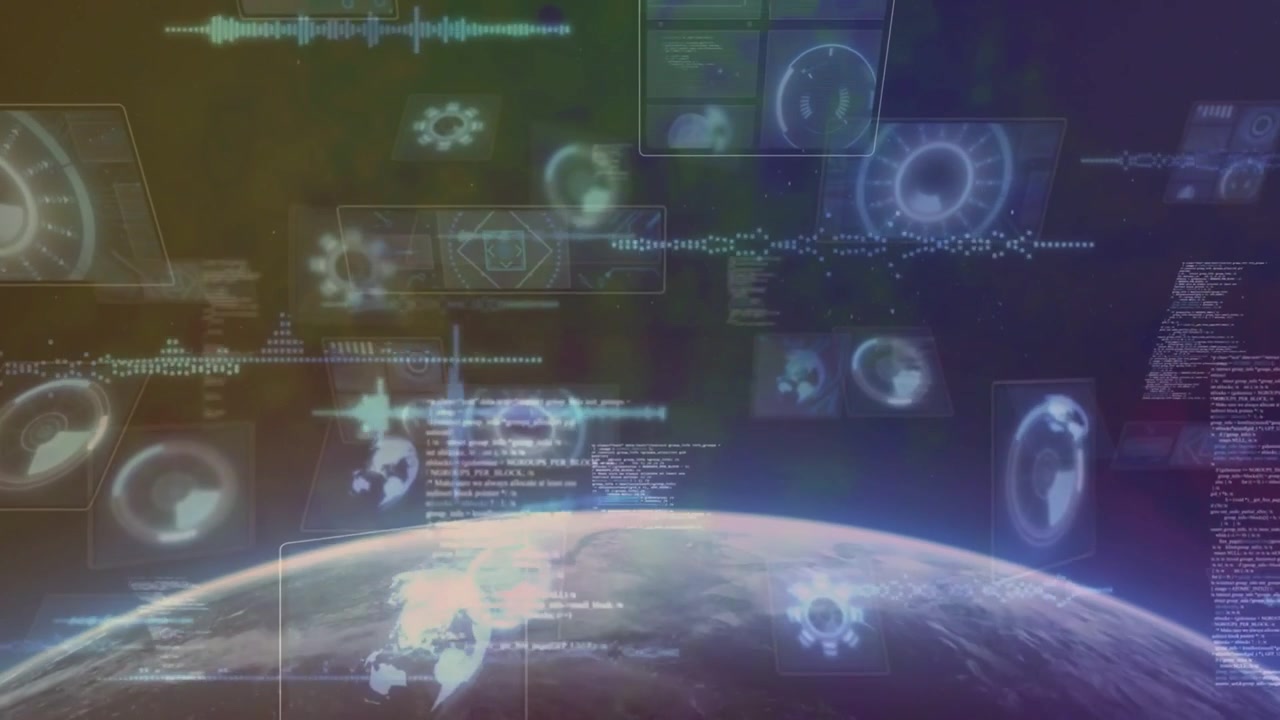 Starting system projecting planet horizon with thin glow, animating holo dials and code for scan