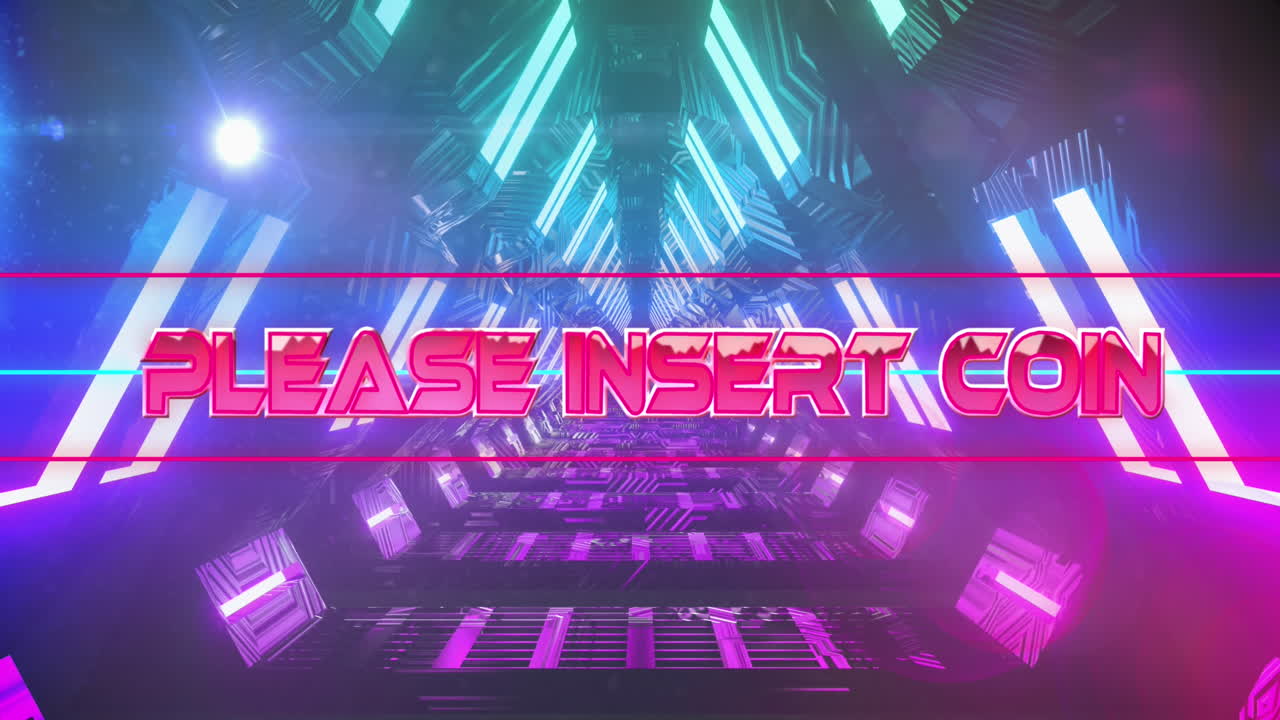 animación de por favor insertar texto de la moneda sobre el túnel triangular en bucle en el fondo