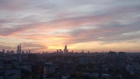 city skyline at sunrise/sunset