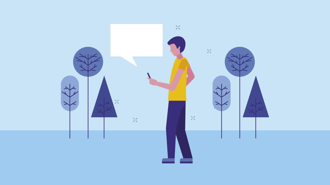 young businessman chatting with smartphone animation