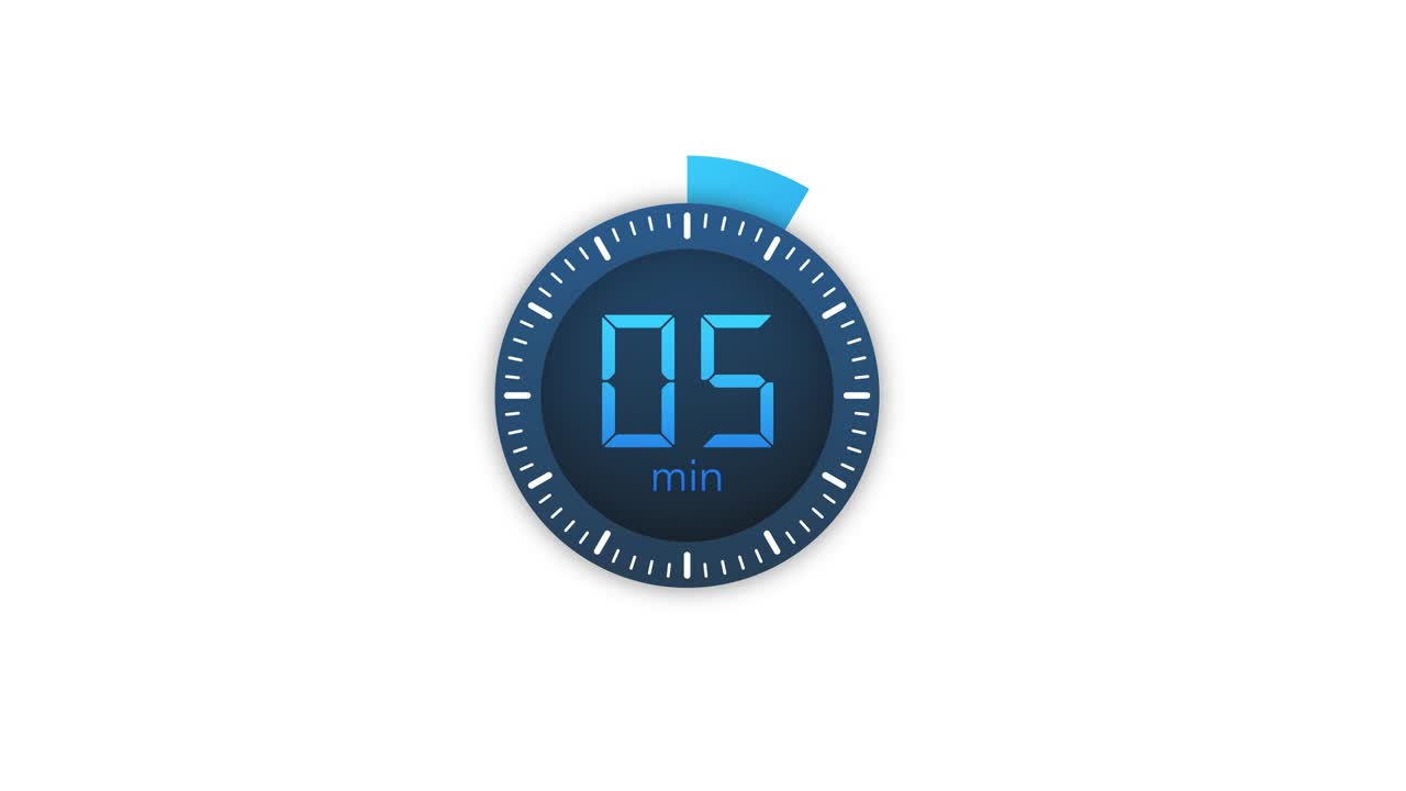 The 5 minutes timer. Stopwatch icon in flat style.Motion graphics.