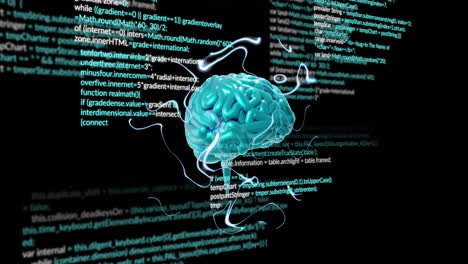 animación del cerebro humano y el procesamiento de datos de la ia sobre un fondo negro