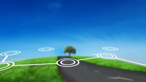 animation of network of connections over landscape with road