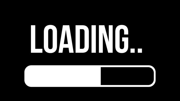Progress loading bar UI indicator. Loading text. Loading progress animation web design template. White loading interface on black solid screen.