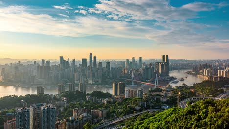 modern city skyline and buildings in chongqing at sunset