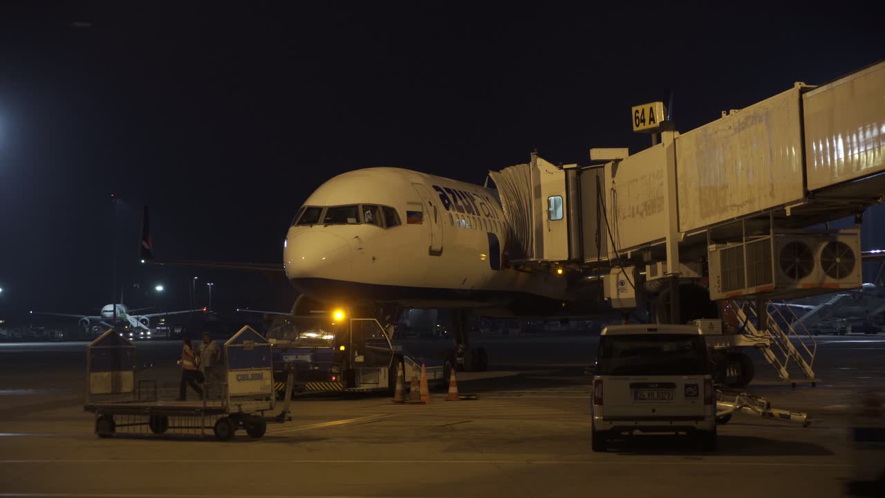 Night airport in the process of work