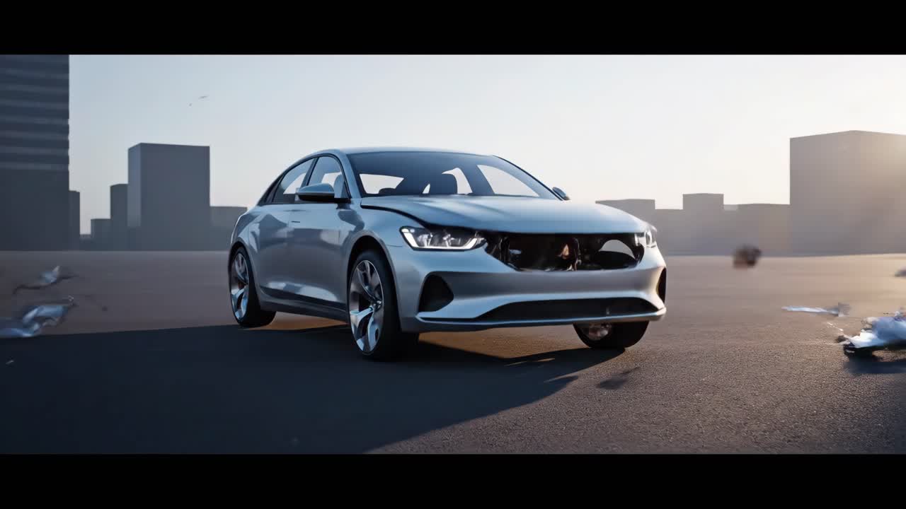 Silver Car in Cityscape