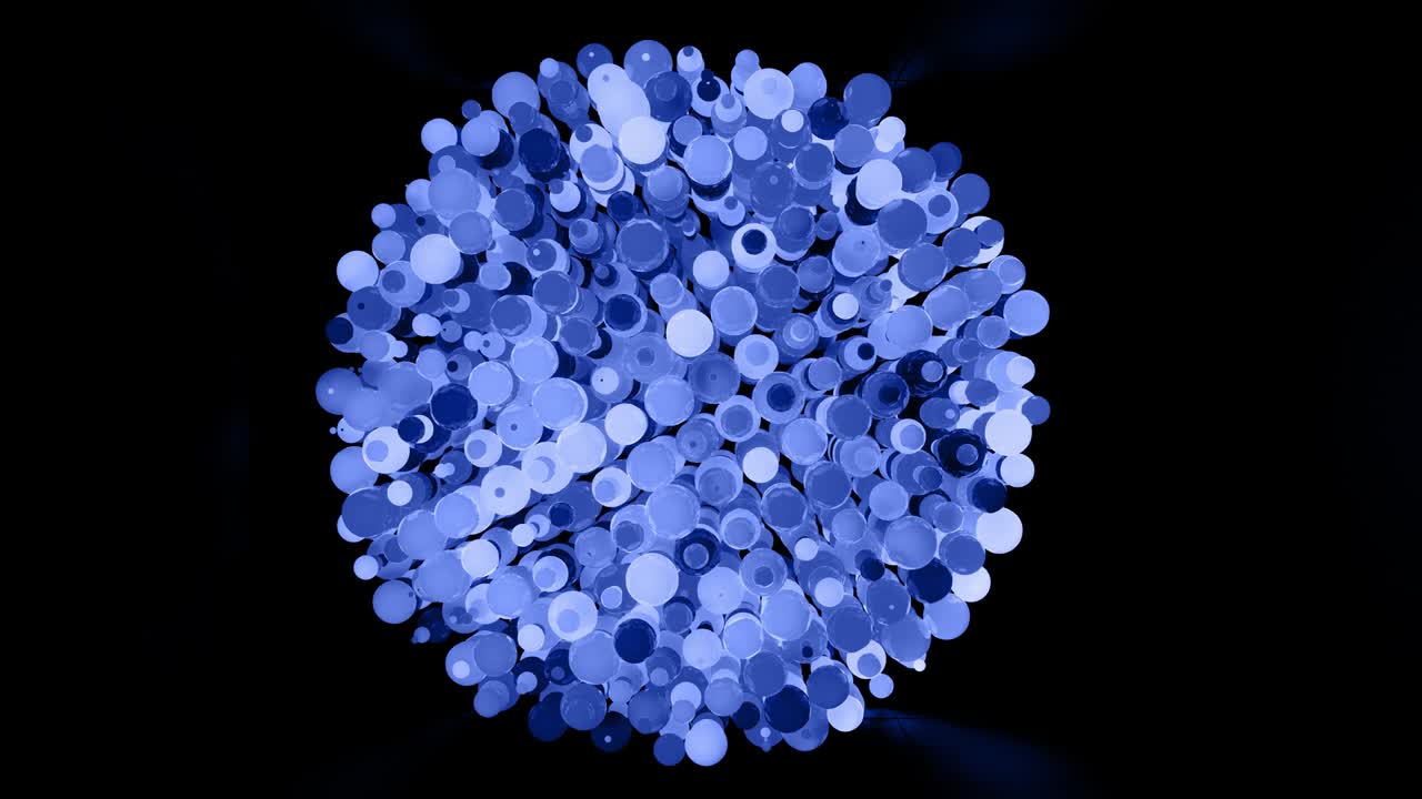 fondo 4k abstracto de esferas en tonos de azul. bolas como leds cuelgan en el aire y se encienden y se apagan. fondo elegante brillante. estructura esférica