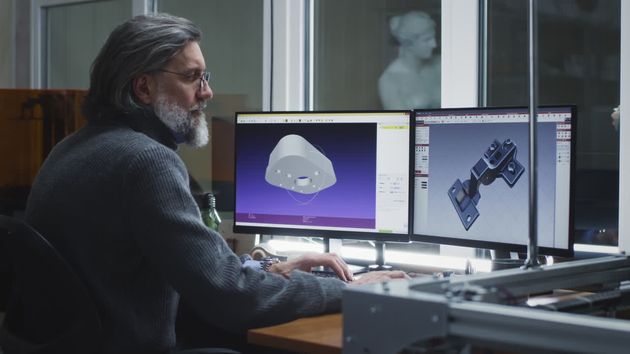 Engineer Working on 3D CAD Design and 3D Printing