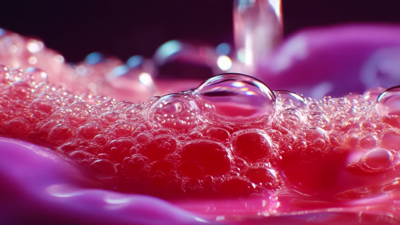 An Up-Close Exploration of Colorful Bubbles on a Vivid Surface, Capturing the Intricacies of Light and Form in an Abstract Liquid Composition, Evoking Sensations of Curiosity and Wonder