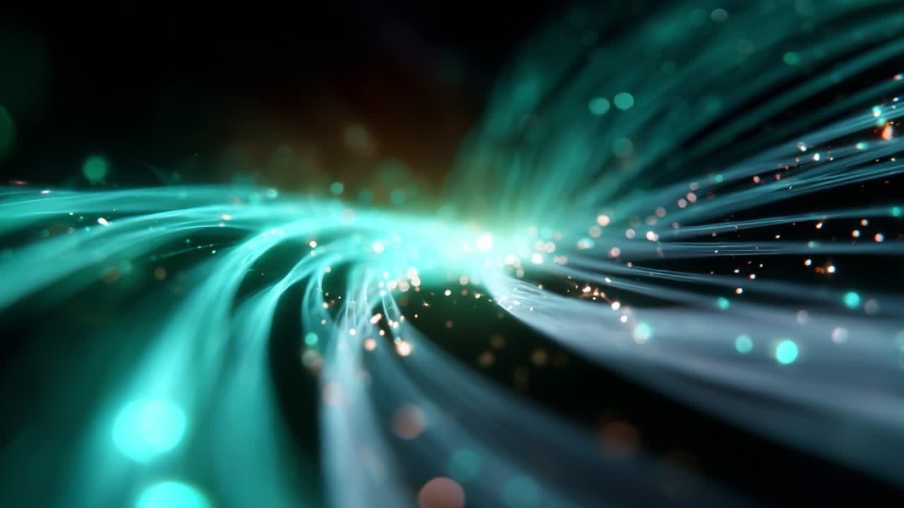 Un affascinante viaggio visivo attraverso onde luminose di luce, caratterizzato da movimenti fluidi e bagliori soffici, che cattura l'essenza dell'energia dinamica e della bellezza eterea in una composizione astratta ipnotizzante
