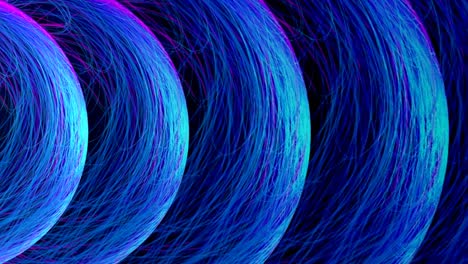 brillantes líneas abstractas animadas púrpuras y azules forman una hermosa bola giratoria en un atractivo fondo colorido. 4k.