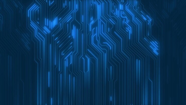 Sfondo 4K stampato con grafica di circuito, scheda madre futuristica, chip AI, CPU e scheda di circuito per computer.