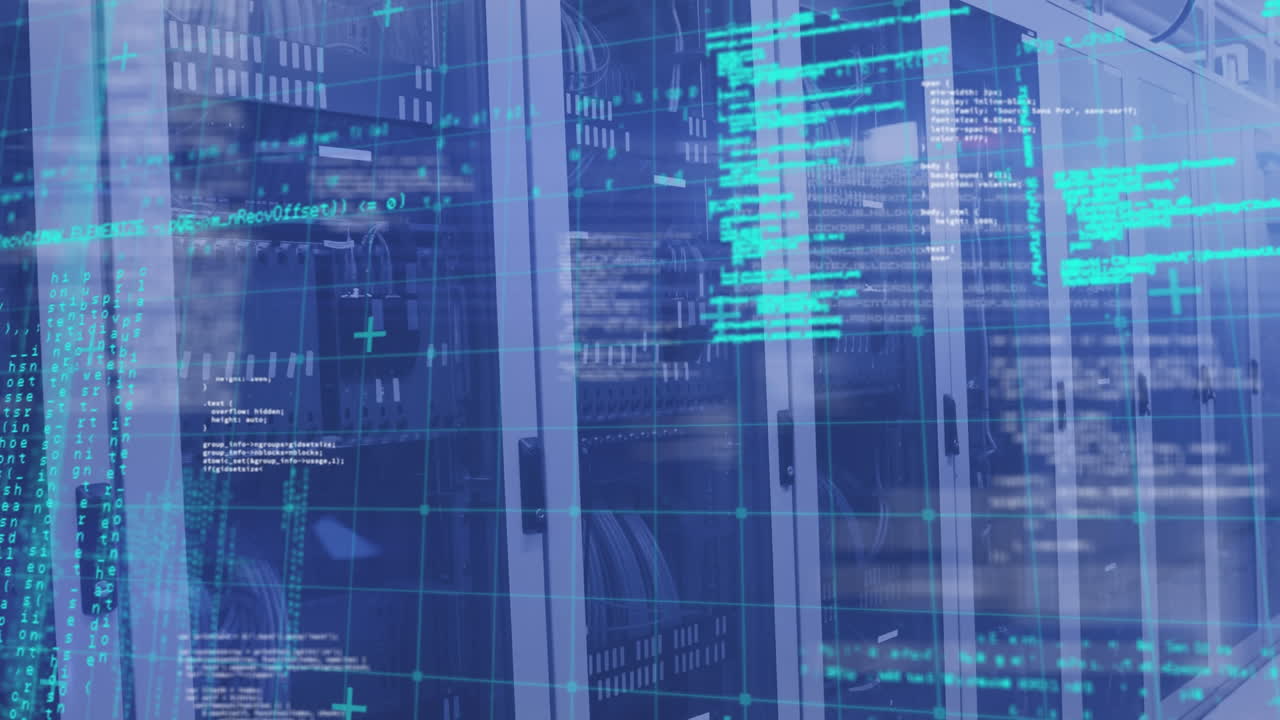 composición digital del procesamiento de datos a través de la red de red contra la sala de servidores