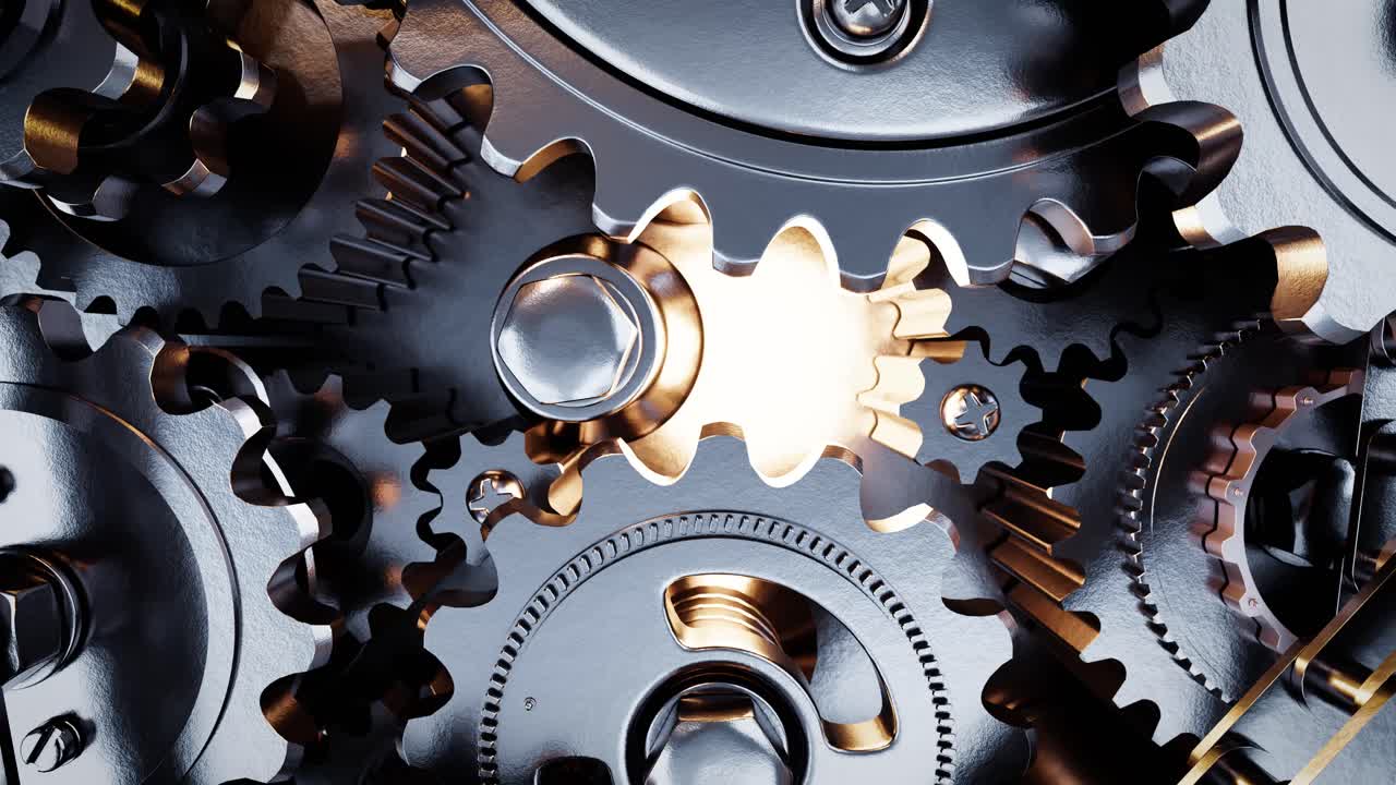 Golden and Silver Gears Rotating in a Detailed Machine