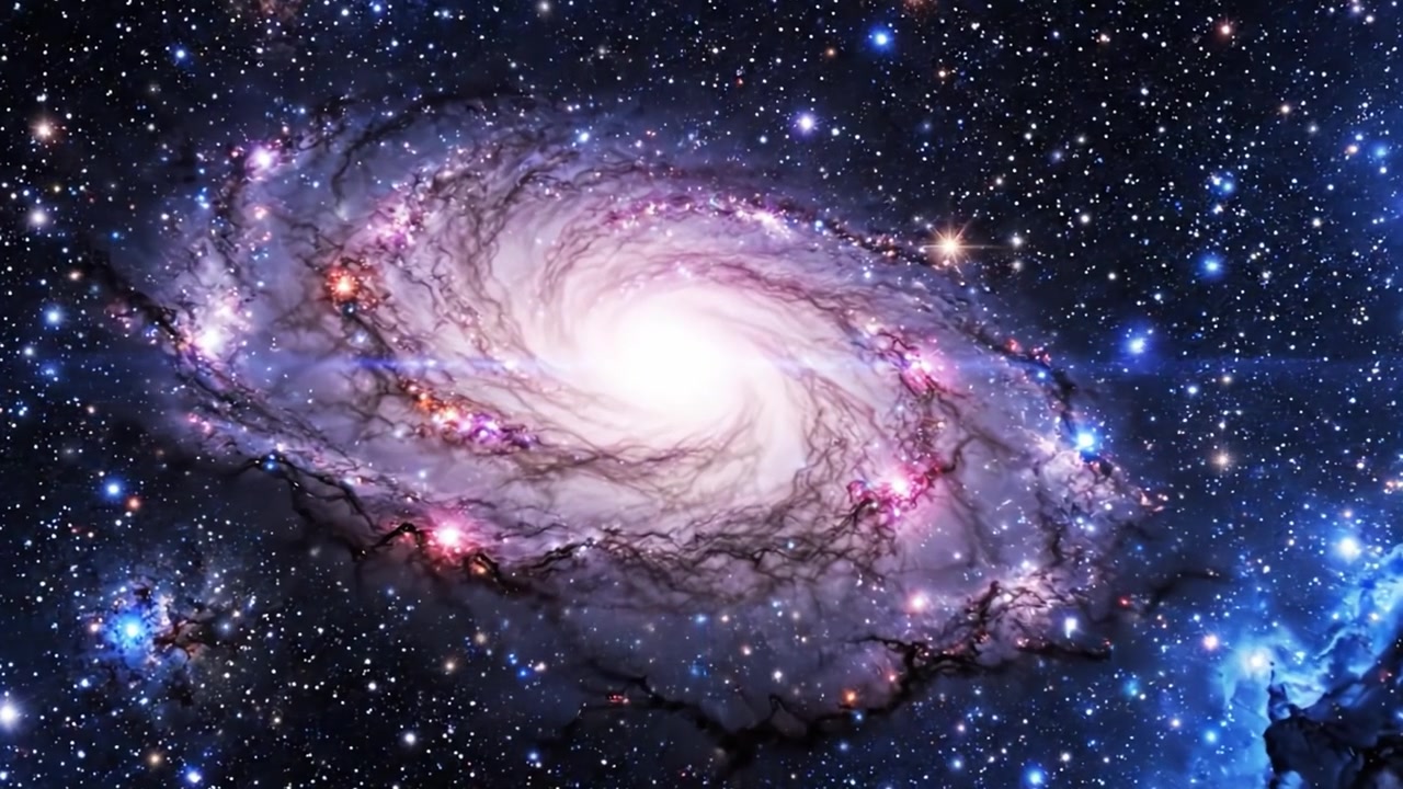 En Spektakulær Rejse Gennem den Himmelske Symfoni af en Spiralgalakse, der Viser Fantastiske Tåger, Stjernedannelse og Iriserende Kosmisk Støv i det Enorme Univers