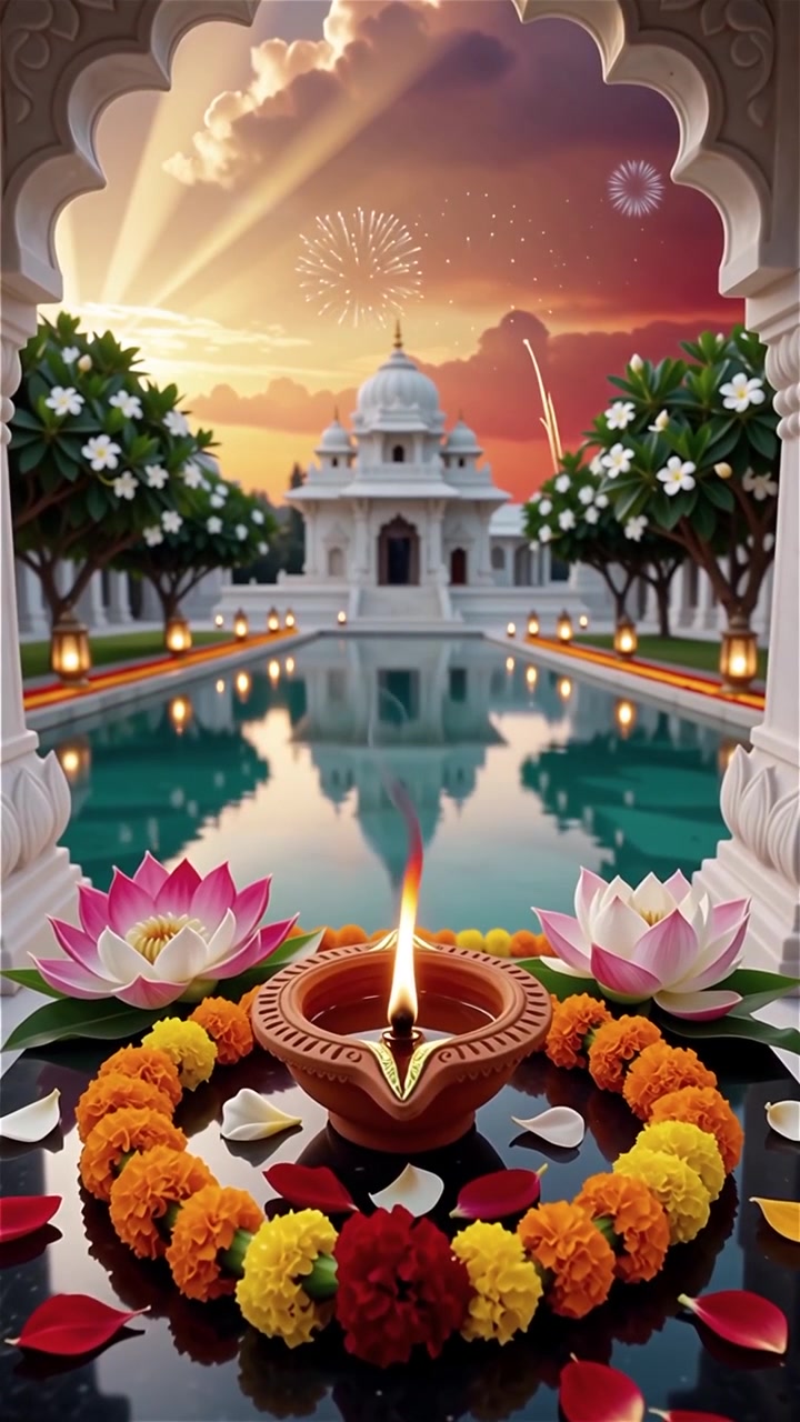 Diwali Festival Background with Lanterns and Traditional Diyas Decorations