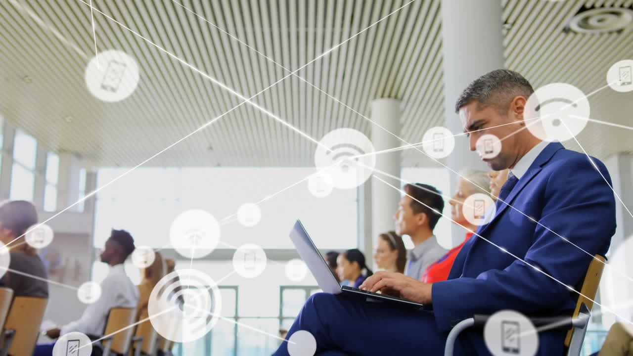 animação de redes de ligações entre diversos empresários no escritório