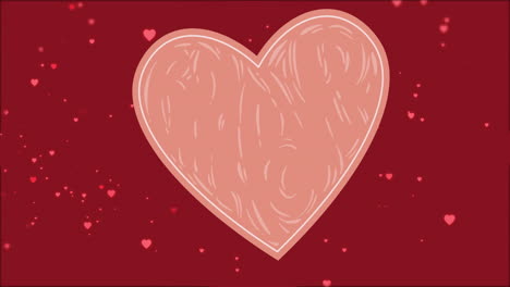 animación de un corazón rosa sobre un fondo rojo con corazones flotantes
