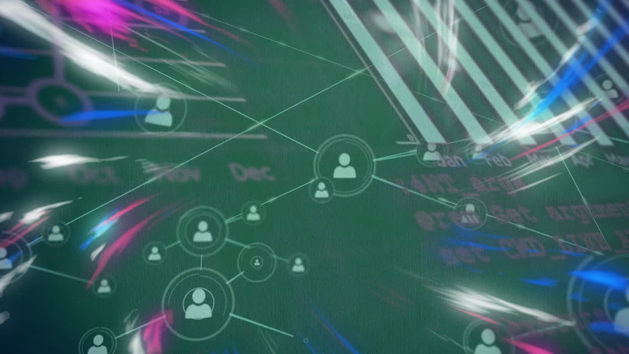 녹색 배경에 아이콘과 모양으로 연결 네트워크의 애니메이션