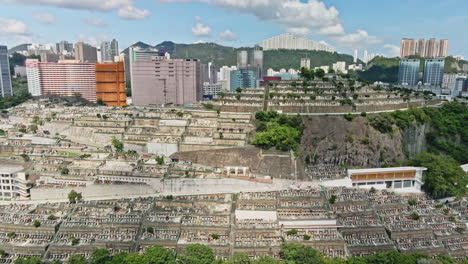 drone aerial flying shot in the tsuen wan cemetery in hong kong