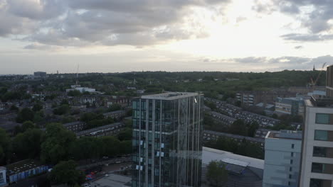 aerial retreats from hill house apartment building in archway london