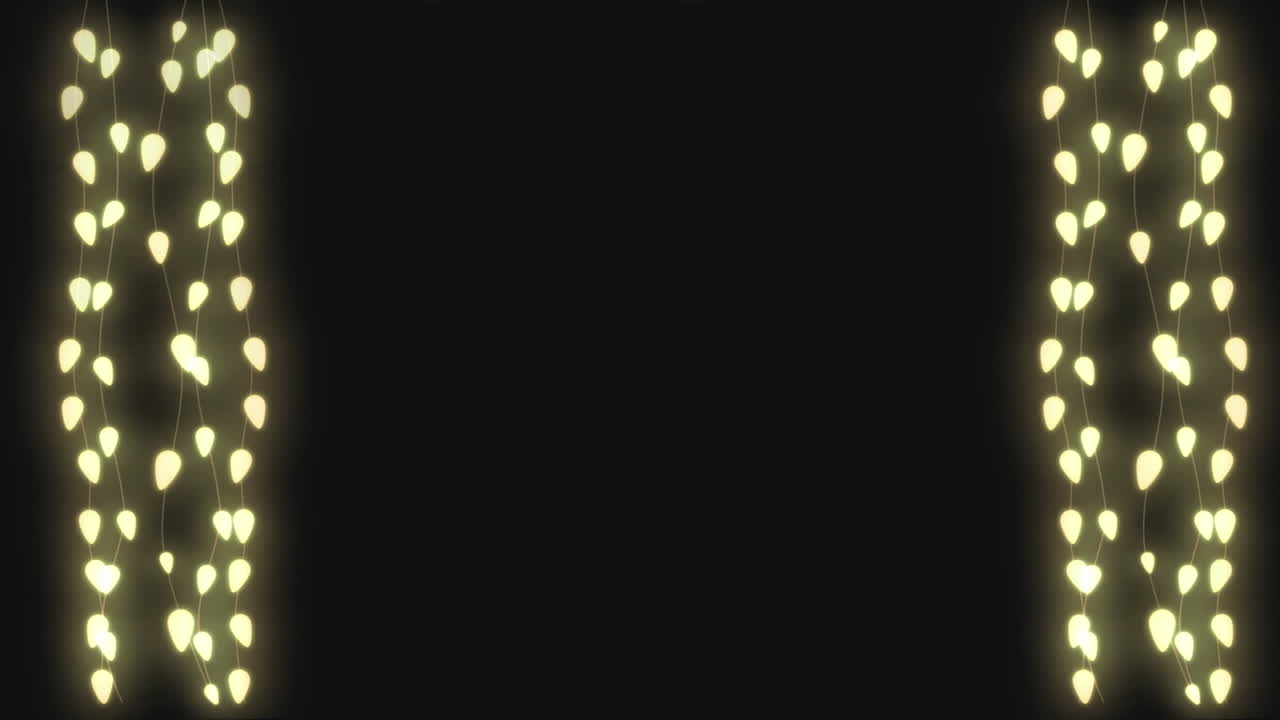 animación digital de luces de hadas decorativas colgando contra un fondo negro