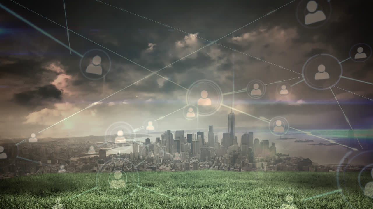 연결이 있는 큰 도시를 바라보는