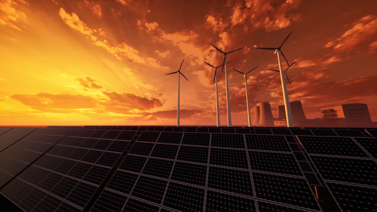 Renewable Energy Concept with Solar Panels and Wind Turbines