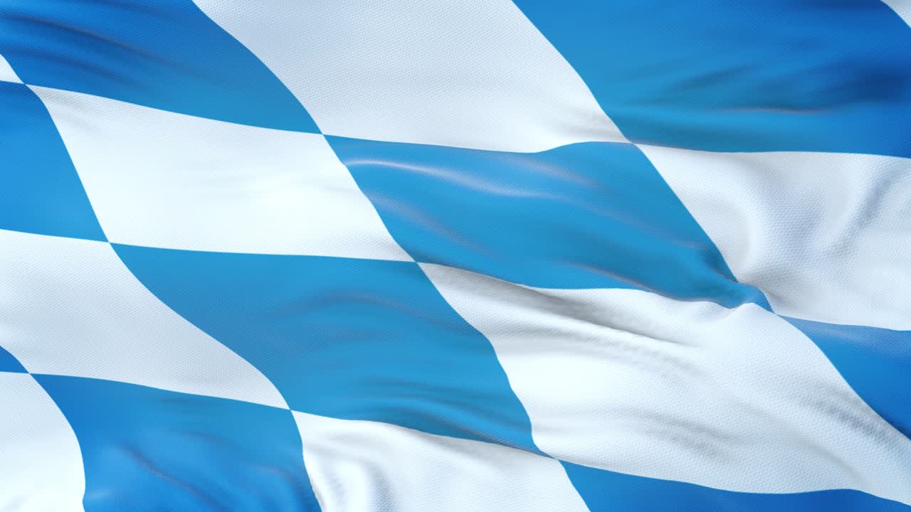 bandera de baviera (estado de alemania) ondeando en el viento con una textura de tela muy detallada. bucle sin costuras