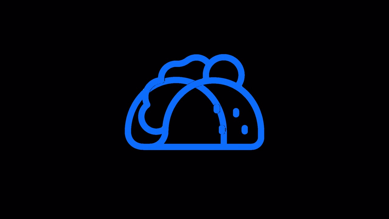 Icono animado de taco de neón azul sobre fondo negro