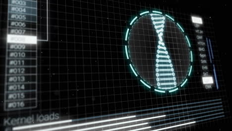 medical analysis with rotating human dna chain. dna repair process on screen