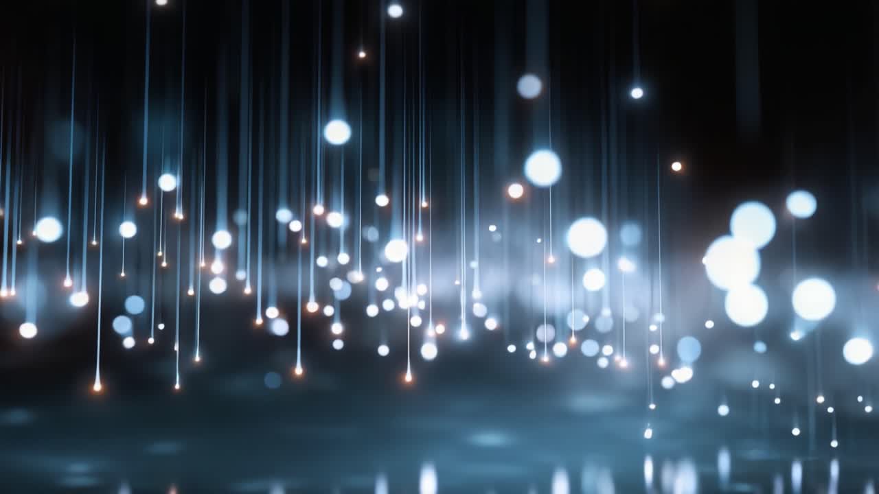 A mesmerizing display of luminous floating orbs cascading downward, creating an ethereal ambiance of tranquility and beauty in a dynamic, shimmering environment