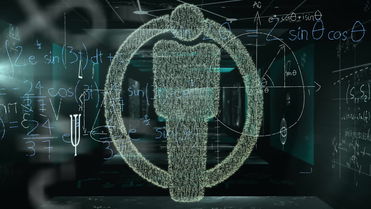 수학적 방정식 위에 있는 인간 아이콘의 애니메이션