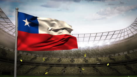 animación de confeti cayendo sobre la bandera de chile en un estadio deportivo