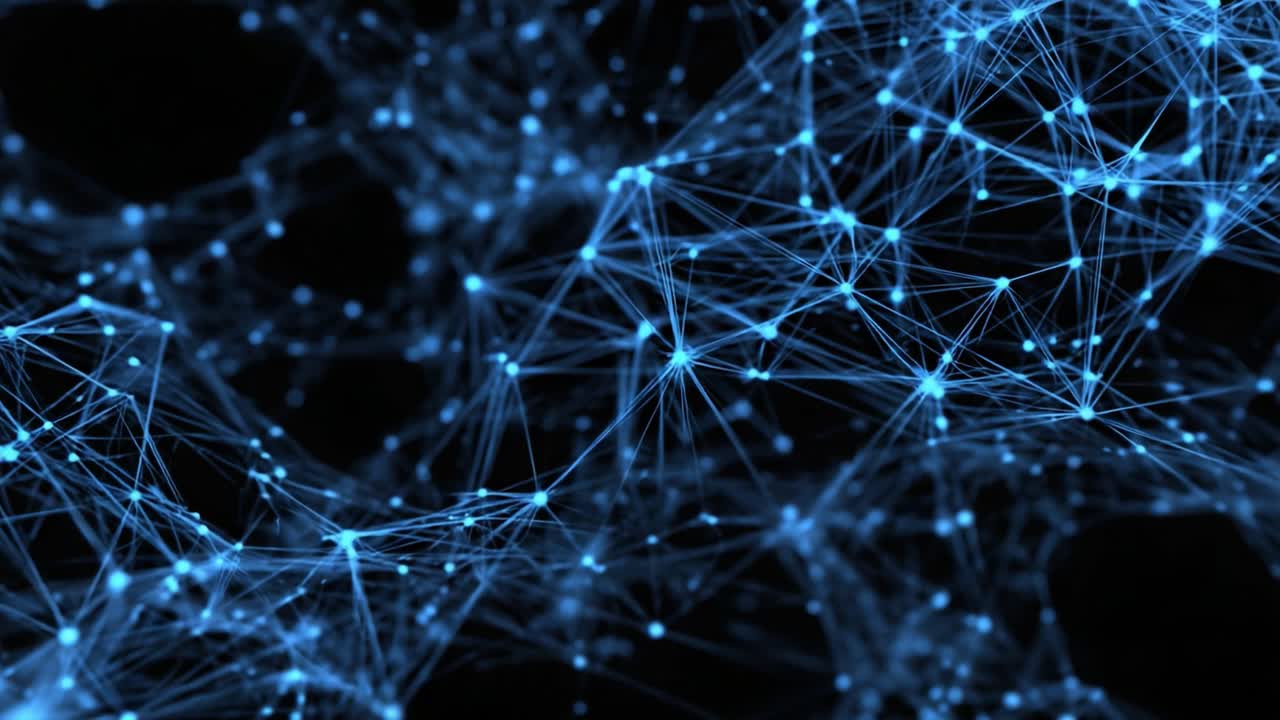 A mesmerizing visual representation of interconnected blue lines and nodes forming a complex network, illustrating the beauty of data connections in a digital space