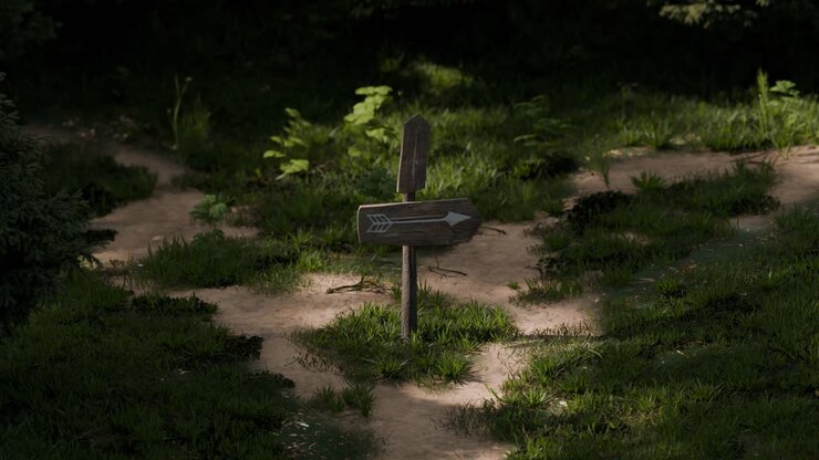 Signpost on a Dirt Path in a Forest