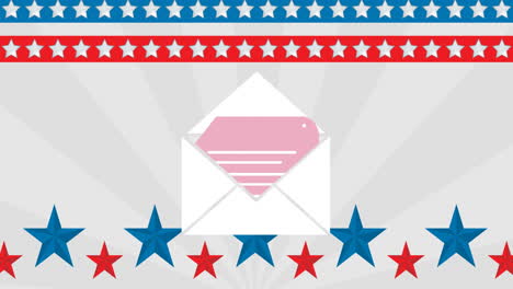 Envelope-with-letter-animation-over-red,-white,-and-blue-stars-and-stripes