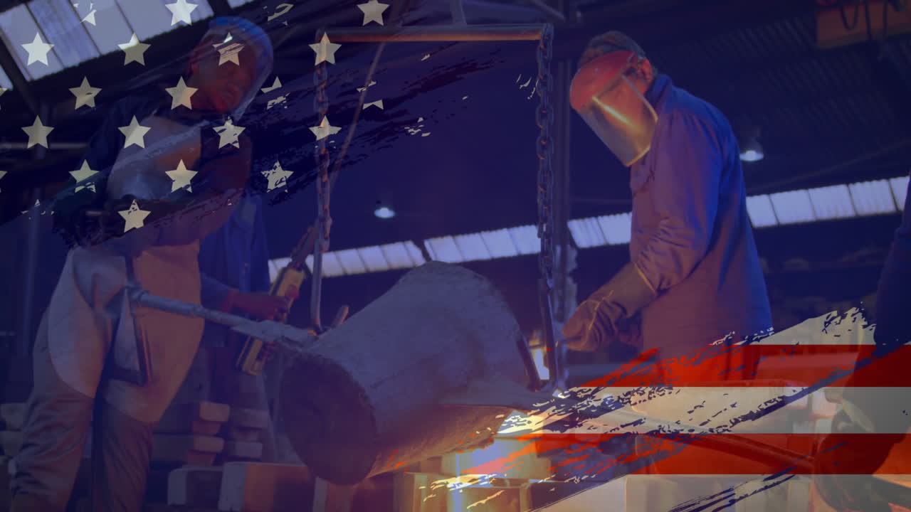 анимация американского флага, развевающегося над человеком на заднем плане