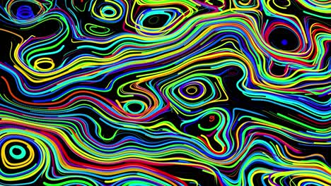 abstract creative looped bg con líneas rizadas como senderos de diferentes colores. las líneas forman un patrón giratorio como ruido de rizado. abstract 3d looping flowing animation as bright creative festive background