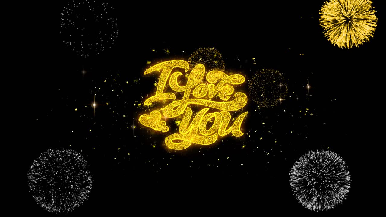 I Love You Gold Fireworks Graphic Design