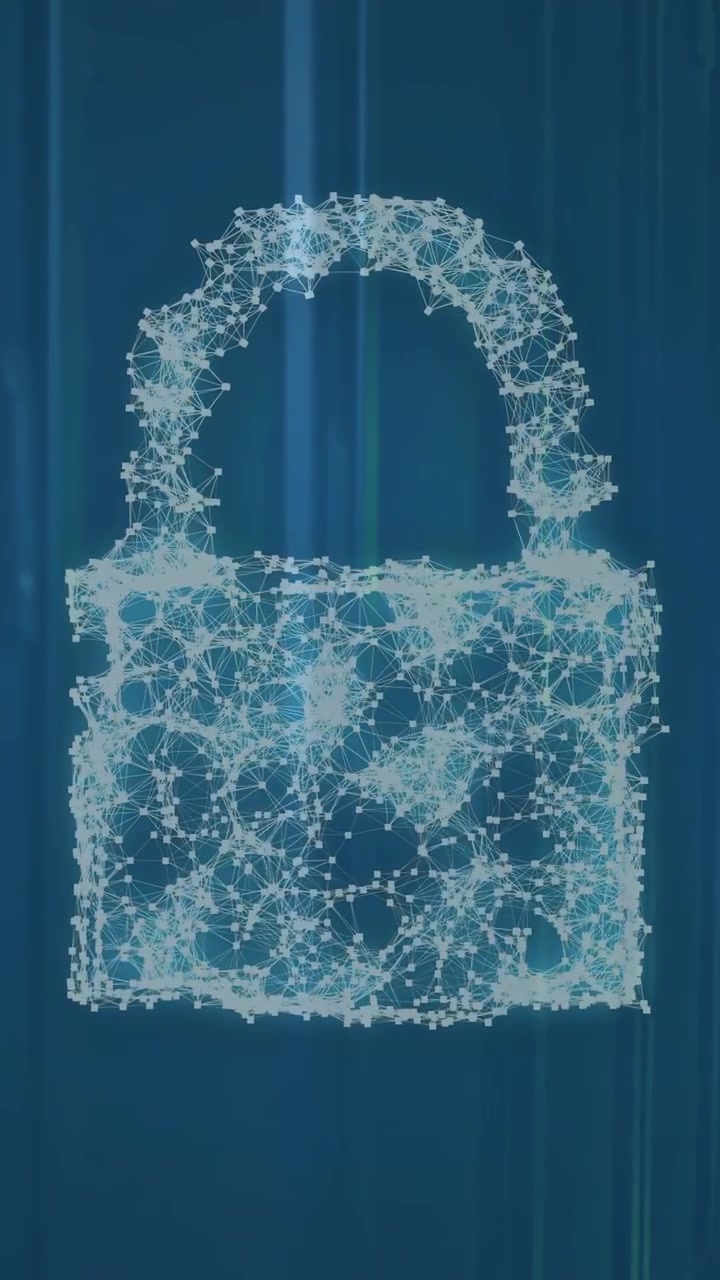 Vertical video: Initial dot cloud emerging, joining mesh and forming lock for data security