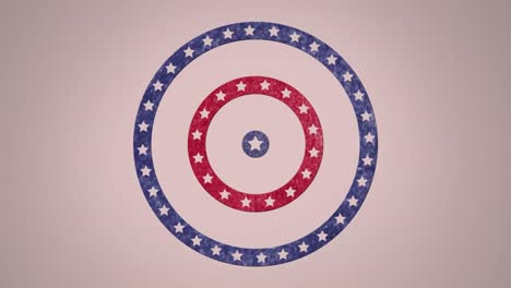 animation of circles spinning with american flag  stars and stripes over white background