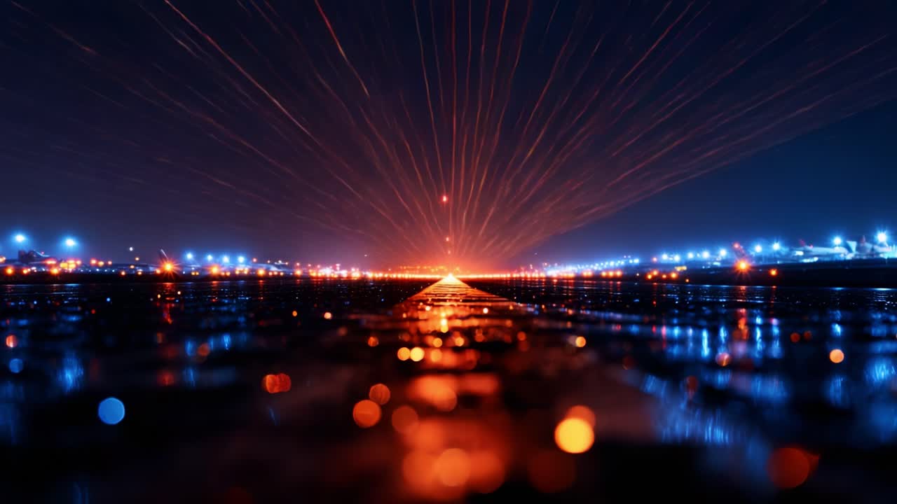 A Stunning Display of Radiant Light Trails and Reflections at Night, Capturing the Essence of Motion and Beauty in a Dark, Urban Environment with Dazzling Colors and Glow