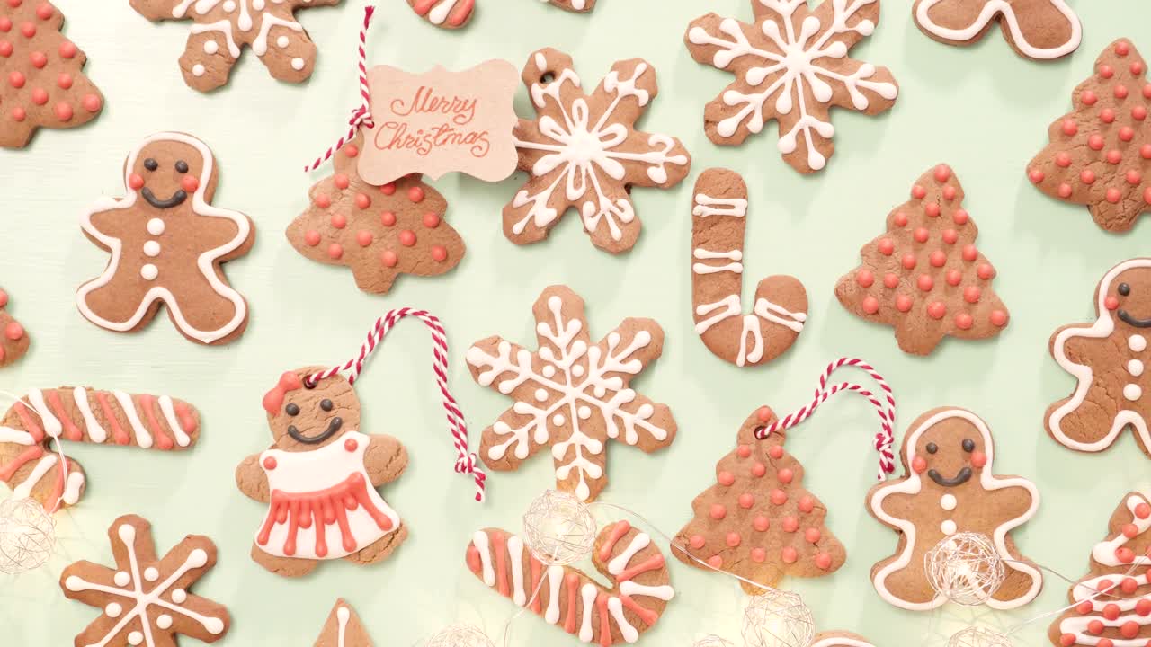 Traditional home made gingerbread cookies as food gifts on blue background